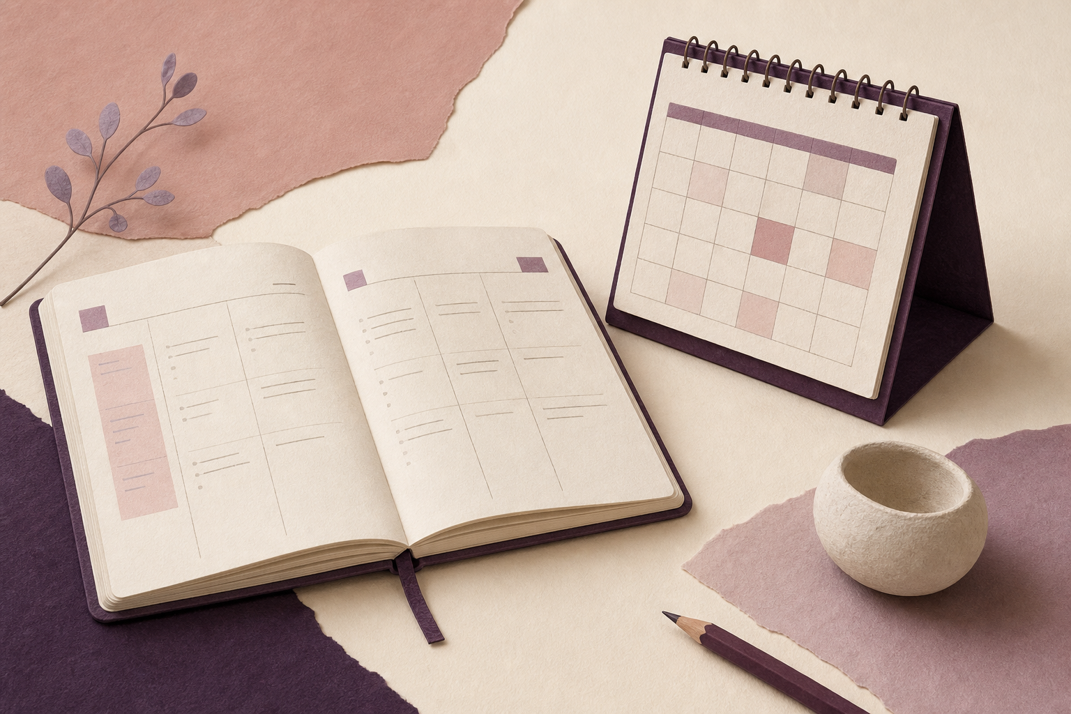 Agenda abierta y calendario que representan el proceso para reservar una sesión